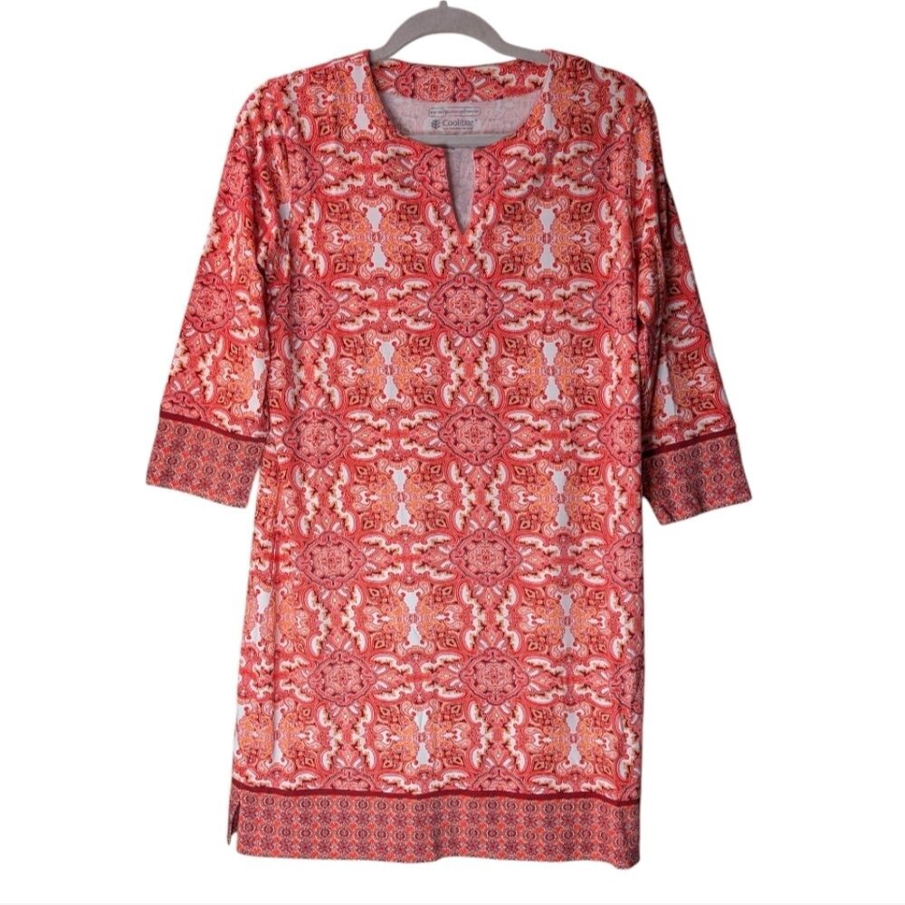Coolibar Oceanside Tunic Dress UPF 50+ Pink Orange Paisley Size Medium ZnO beach